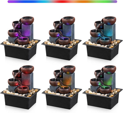Tabletop Fountain 4 Level Small Waterfall Fountain Indoor Relaxing Water Feature Meditation Fountain for Home Office Bedroom Decoration Including LED Lighting Natural Rocks as Festival Gifts