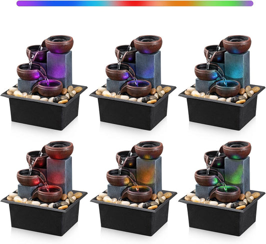 Tabletop Fountain 4 Level Small Waterfall Fountain Indoor Relaxing Water Feature Meditation Fountain for Home Office Bedroom Decoration Including LED Lighting Natural Rocks as Festival Gifts