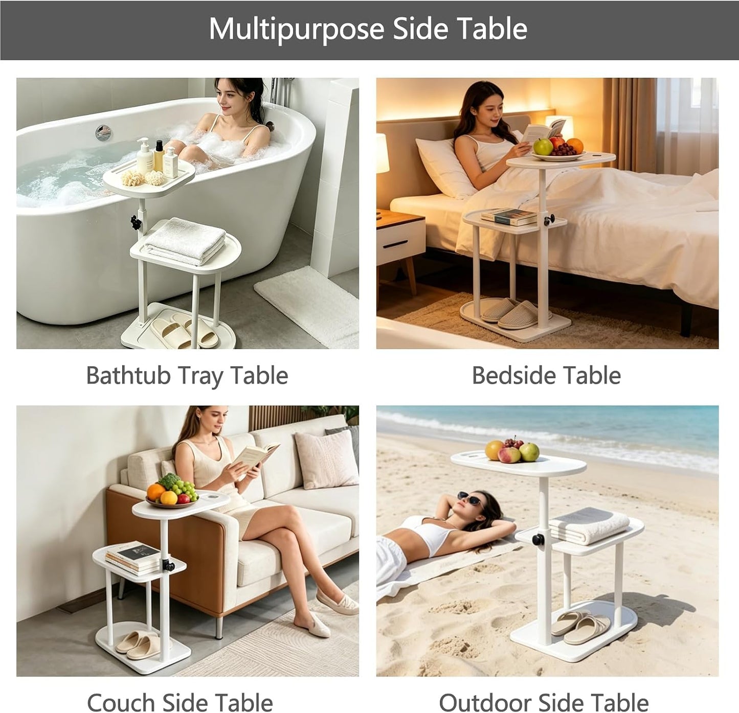 3 Layer Bathtub Tray Table,Bamboo Swivel Bathtub Side Table Height Adjustable,Freestanding Bathtub Tray for Tub Against Wall,Bathtub Accessories&Bathroom Organizer for Luxury Home Spa (Black)