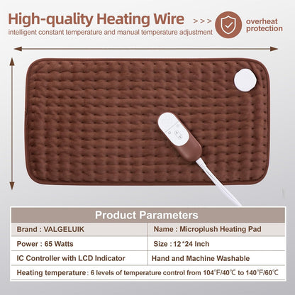 VALGELUIK Heating Pad for Back, Neck & Shoulder Pain Relief – 12"x24" Electric Heat Pad, Auto-Off, Machine Washable, Moist/Dry Heat Options – Thoughtful Mother's Day Gifts for Mom, Dad, Women & Men