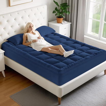 MATBEBY Queen Size Mattress Pad - Cooling Breathable Mattress Topper, Quilted Fitted Mattress Protector, Pillow Top Mattress Cover with 8-21" Deep Pocket, Soft, Machine Washable, White, 60x80 Inches