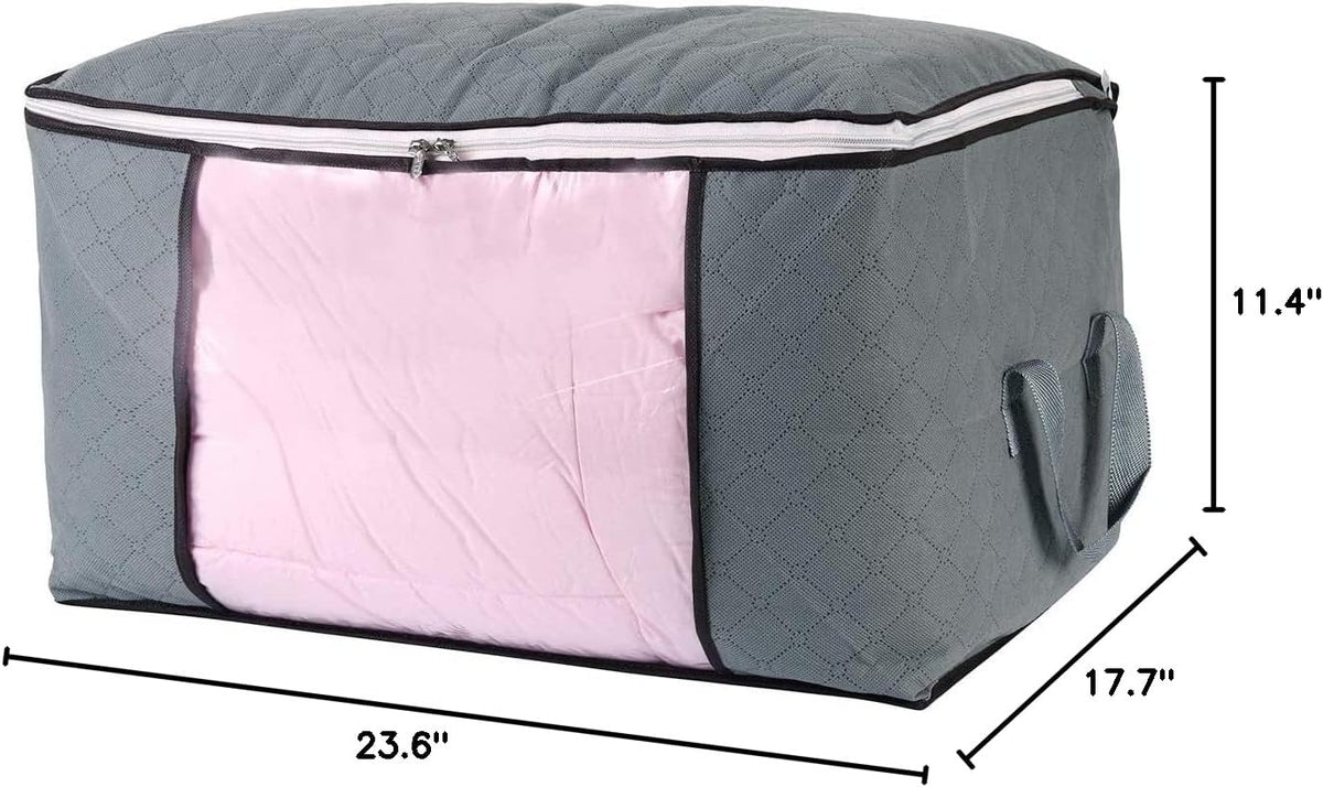 combocube Comforter Storage Bag, Zippered Bag with Large Clear Window and Carry Handles, Space Saver Organizers for Closet, Blanket, Pillow, Quilt, Bedding, Clothes (Grey Large)