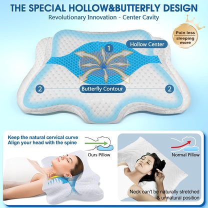 CHxxy Cervical Neck Pillow for Pain Relief Sleeping, Memory Foam Pillows