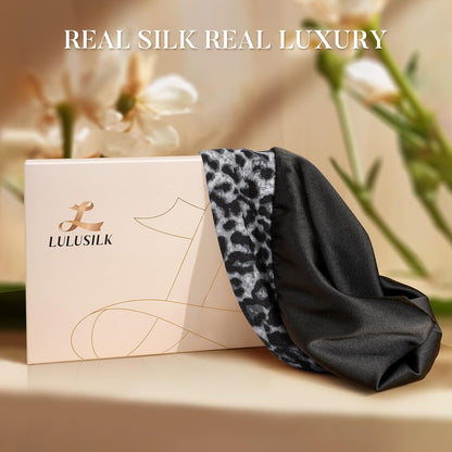 LULUSILK 100% Mulberry Silk Bonnet for Sleeping Women and Men, No More Frizzy Tangled Hair, Real Silk Sleep Cap for Curly Hair, Black, Pack of 1