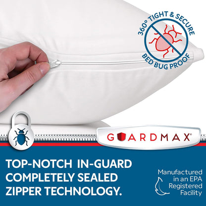 Guardmax Jersey Knitted Pillow Protector with Zipper Standard Size - 4 Pack -100% Waterproof, Bed Bug Proof, Dust Mite Proof, & Hypoallergenic Pillow Covers - Premium Zippered Pillow Cases. (20 X 26)