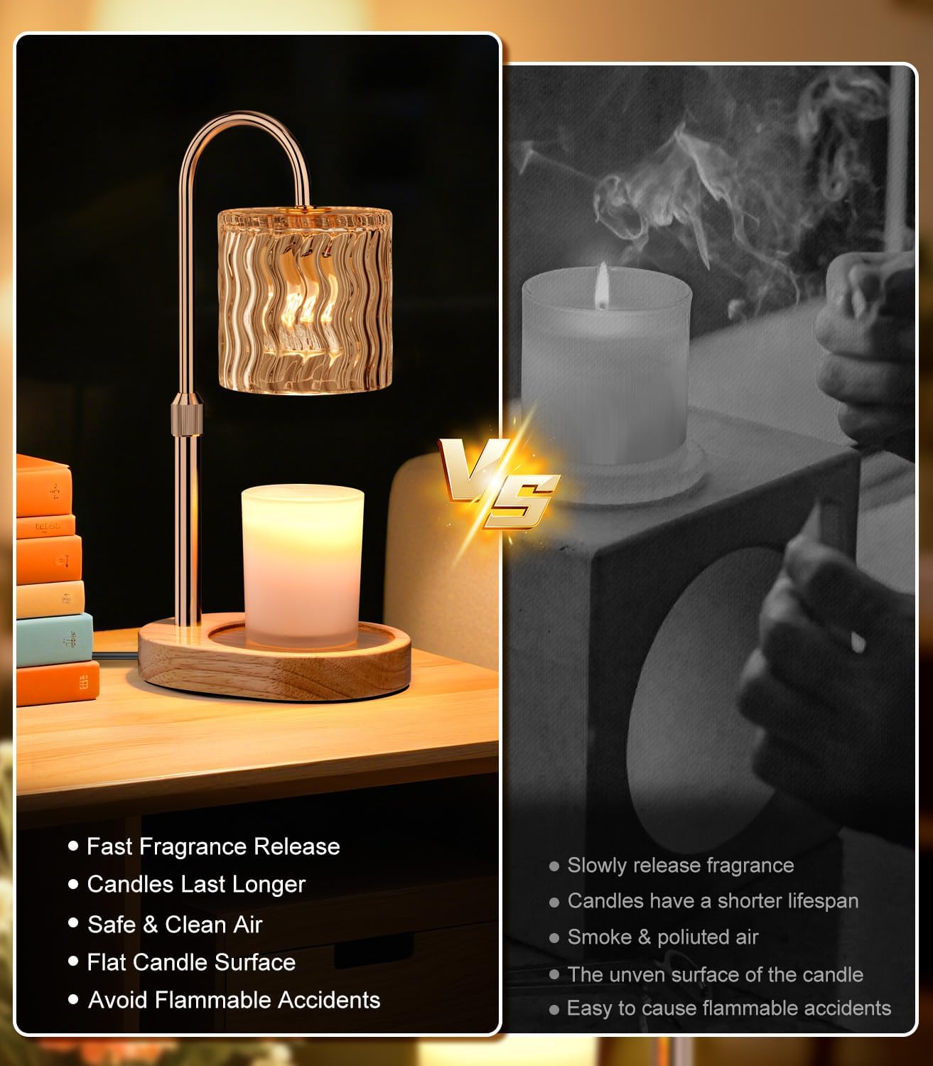 Candle Warmer Lamp Electric Timer: Dimmable Candles Warming Lamps - Height Adjustable Burner Jar - No Flame Scented Melts Wax - All Candle Jars Home Decor Table Light