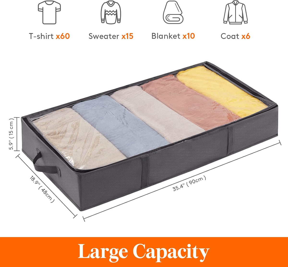 Lifewit 95L Under Bed Storage Container, Blanket Organizer, Gray