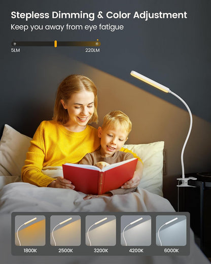 Glocusent 38 LED Clip On Light: 5W Eye Caring Book Lights for Reading at Night - 5 Color & 5 Brightness with a Remote, 30-Min Auto Off Timer, Multi-Purpose Clip Lamp for Bed Reading/Studying/Working