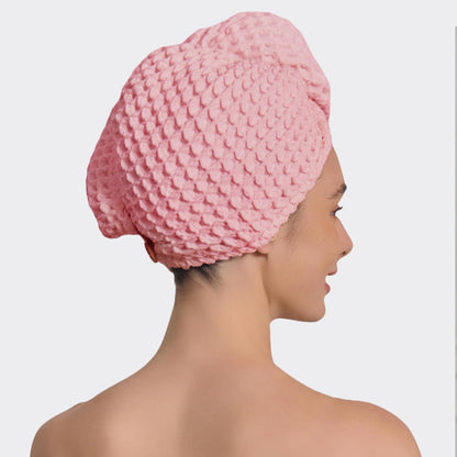 Luxury Organic Japanese Cotton Hair Drying Waffle Towel Wrap for Women | Absorbent, Quick-Dry Head Turban for Shower, Sauna, Spa | Extra Large for Long, Curly, Straight Hair With Button (White, 1 Pc)