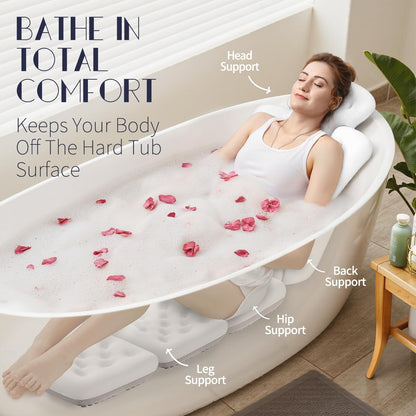 Full Body Bath Pillow for Bathtub, Thick Bathtub Cushion, Luxury Tub Pillow for Bath for Headrest Neck and Back Support White 51" x 16"