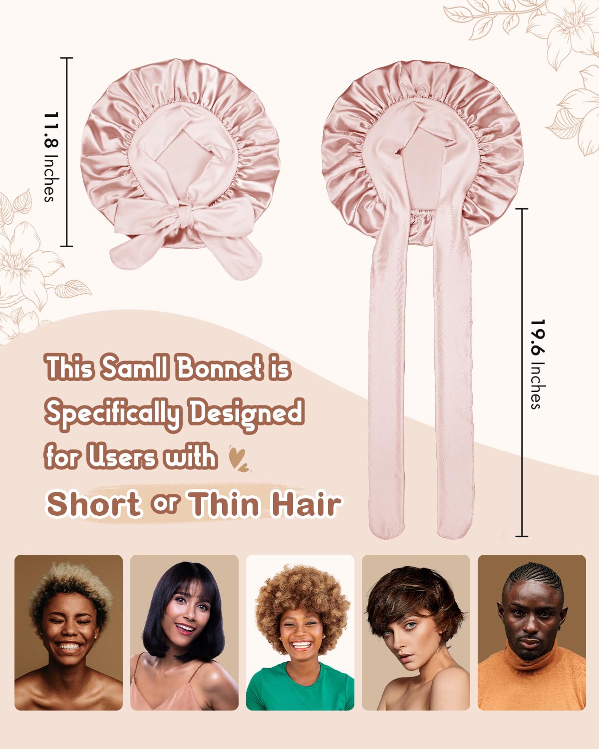 BONNET QUEEN Silk Bonnet for Sleeping for Women Satin Bonnet Night Cap for Curly Hair with Tie Band, Single Layer, Cream Pink