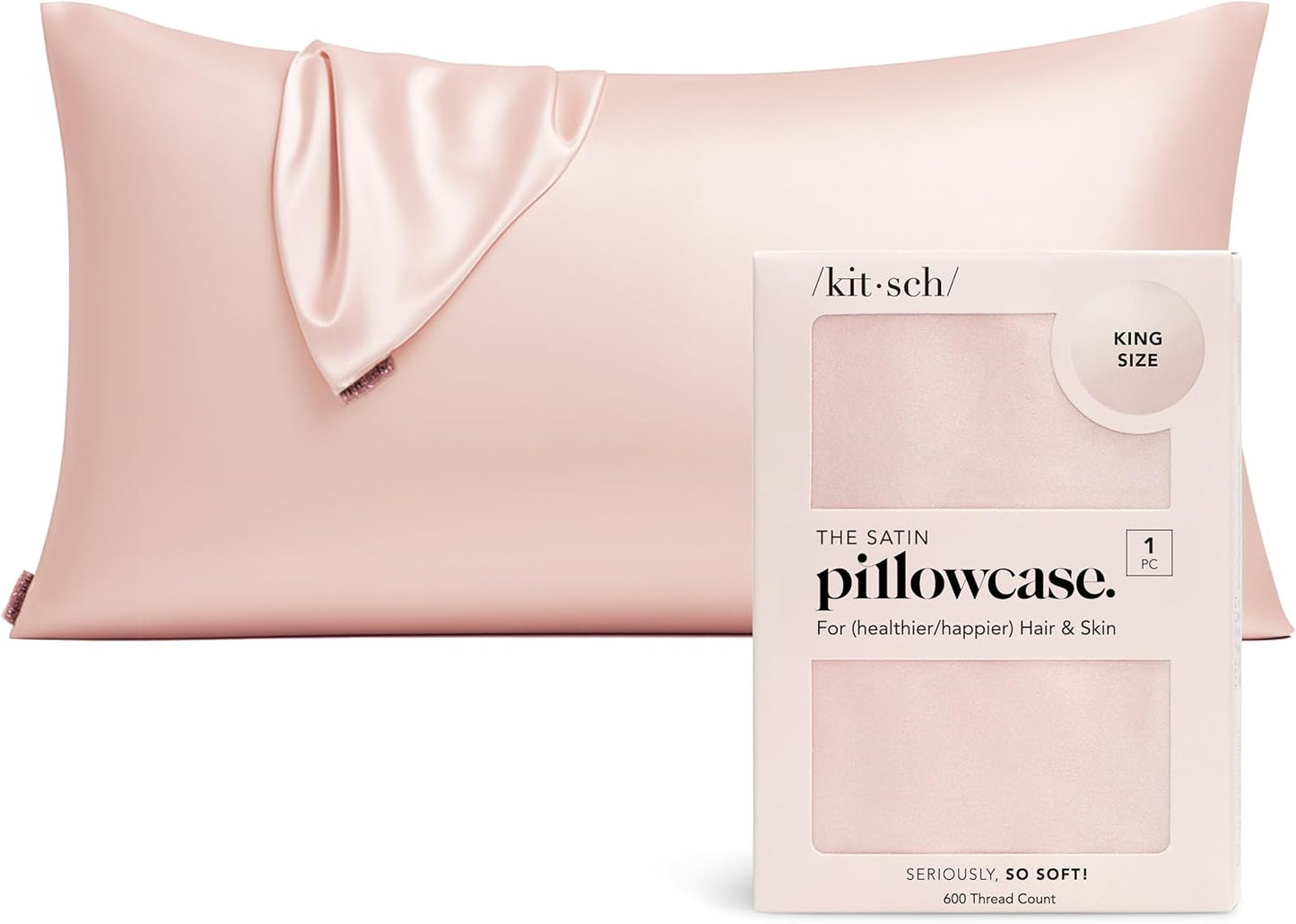 Kitsch Satin Pillowcase with Zipper for Hair & Skin - Softer Than Silk Pillow Cases, Smooth Cooling Satin Pillow Case, Wrinkle-Free, Machine Washable - Pillow Cases Standard Size (19x26) - Blush
