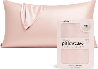 Kitsch Satin Pillowcase with Zipper for Hair & Skin - Softer Than Silk Pillow Cases, Smooth Cooling Satin Pillow Case, Wrinkle-Free, Machine Washable - Pillow Cases Standard Size (19x26) - Blush