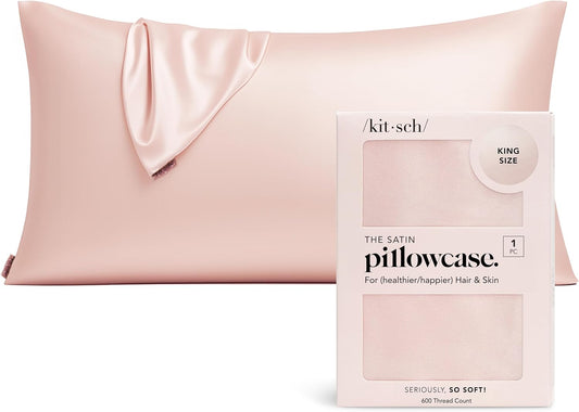 Kitsch Satin Pillowcase with Zipper for Hair & Skin - Softer Than Silk Pillow Cases, Smooth Cooling Satin Pillow Case, Wrinkle-Free, Machine Washable - Pillow Cases Standard Size (19x26) - Blush