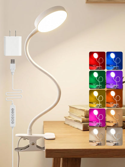 Clip on Light,10 RGB Colors+10 Brightness Small Desk Lamp with Clamp Light