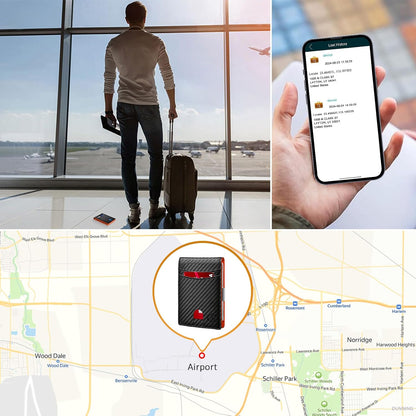 Smart Tracker Wallet for Men,Compatible with Android and Ios, Mens Wallet GPS Tracker Card Holder With Men Gift for Christmas. (Carbon Black) (iOS & Android)