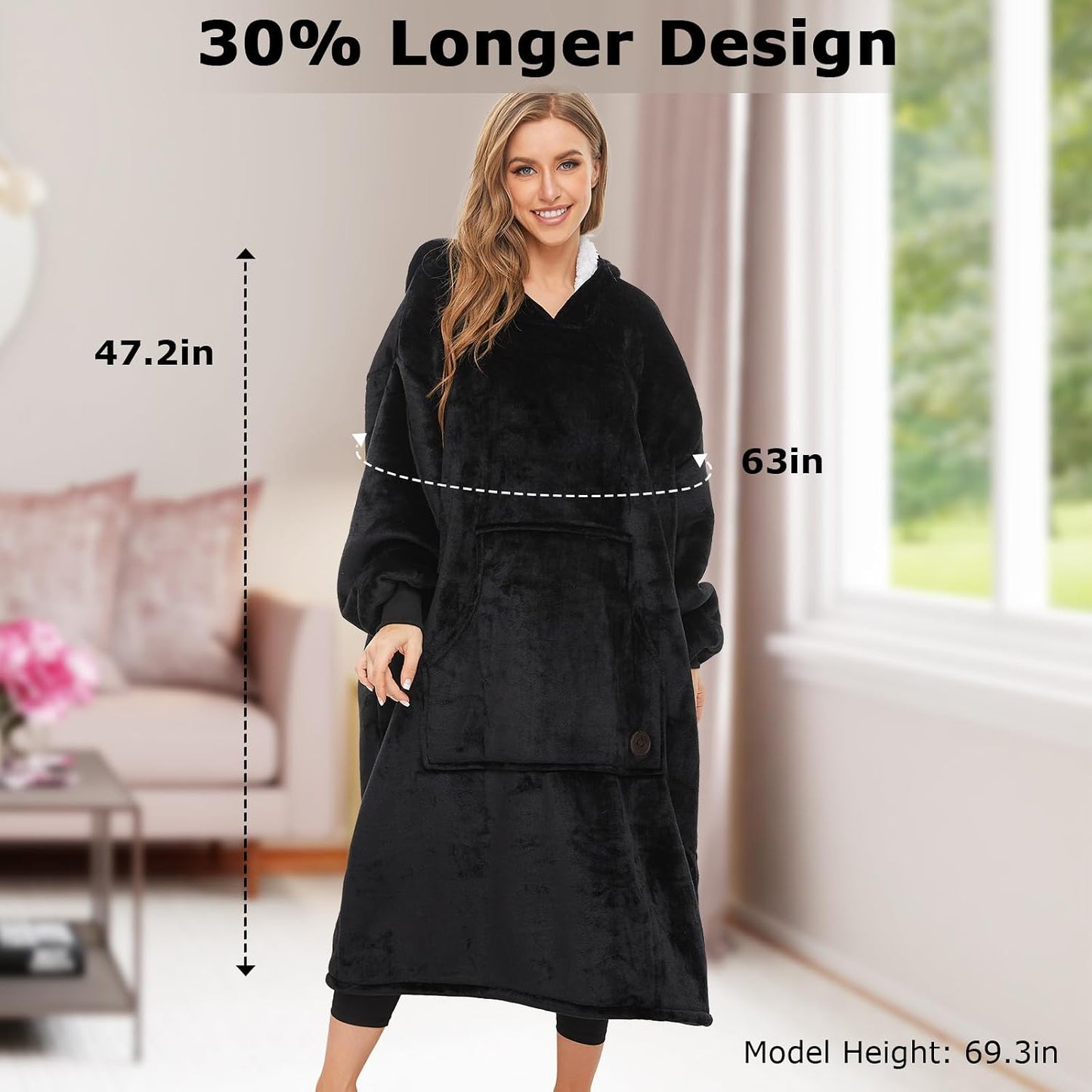 THREE POODLE Wearable Blanket Hoodie for Women, Oversized Sherpa Sweatshirt Blanket for Adults Men, Cozy Hooded Blankets, Gifts for Teen Girls Women Mom Sister