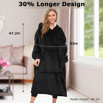 THREE POODLE Wearable Blanket Hoodie for Women, Oversized Sherpa Sweatshirt Blanket for Adults Men, Cozy Hooded Blankets, Gifts for Teen Girls Women Mom Sister