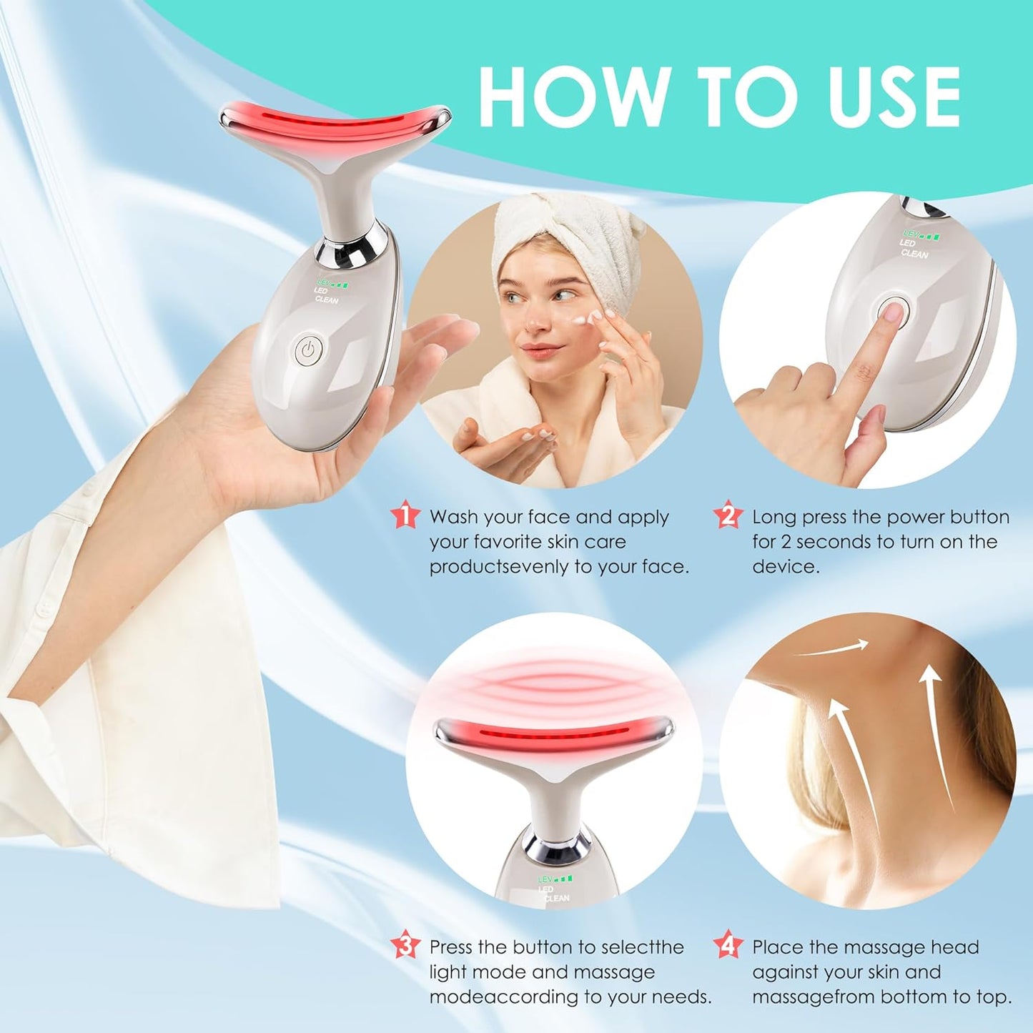Facial Massager Face and Neck, Face 𝖲 culpting Wand Tool with 7 Color - Birthday, Christmas, Mothers Day, Valentines Day Gifts for Her Women Mom Best Friend Wife Teacher (White)