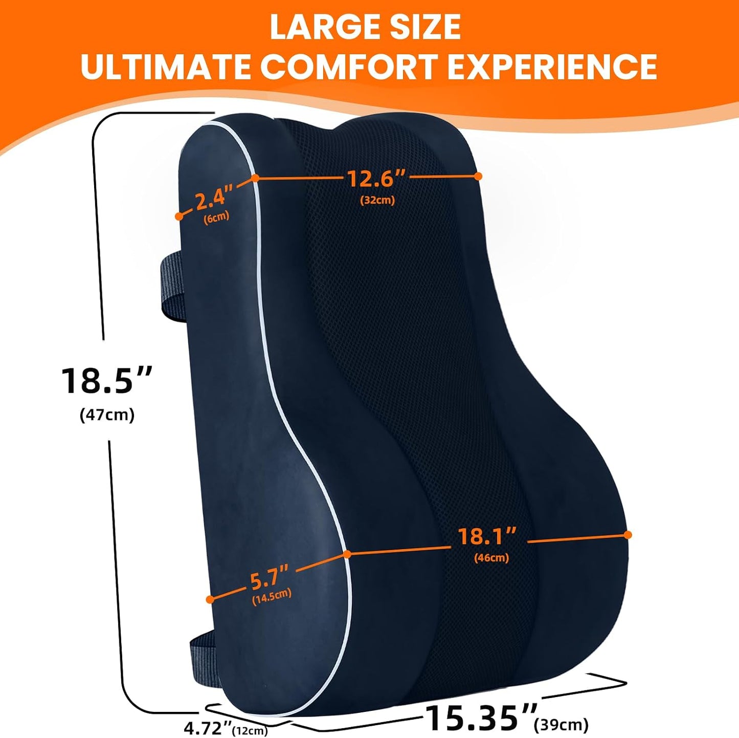 CloudBliss Ergonomic Lumbar Support Pillow – Memory Foam for Lower Back Pain Relief, Adjustable Straps & Mesh Cover for Office, Gaming, Car Seat & Home Essentials (Black)