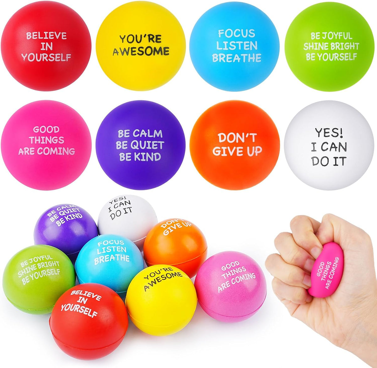 SHQDD Stress Balls for Adults, 8PCS Foam Stress Relief Toys for Kids & Adults, Bulk Squeeze Balls for Office Relief Employee Appreciation, Classroom Prizes, Student Gifts, Perfect Party Favors