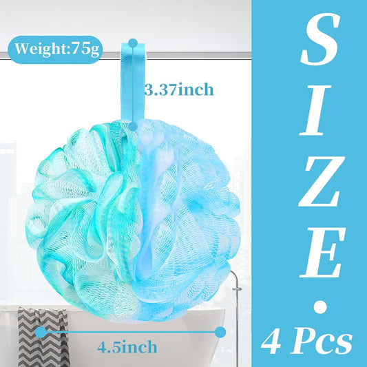 BCKENEY Bath Loofah Shower Sponge Body Back Scrubber Soft Mesh Shower Puffs Exfoliating Loofa for Women & Men Bath Accessories Cleaning Tool (Pack of 4 60G Loofah, Dark Elf)
