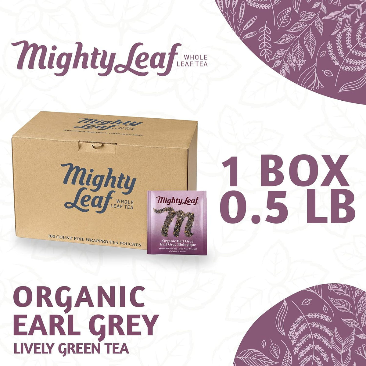 Mighty Leaf Organic Earl Grey Tea – 100 Count Whole Leaf Tea Pouches – Black Tea with Bergamot – Premium Caffeinated Tea Bags – USDA Organic Certified