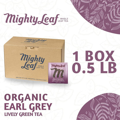 Mighty Leaf Organic Earl Grey Tea – 100 Count Whole Leaf Tea Pouches – Black Tea with Bergamot – Premium Caffeinated Tea Bags – USDA Organic Certified