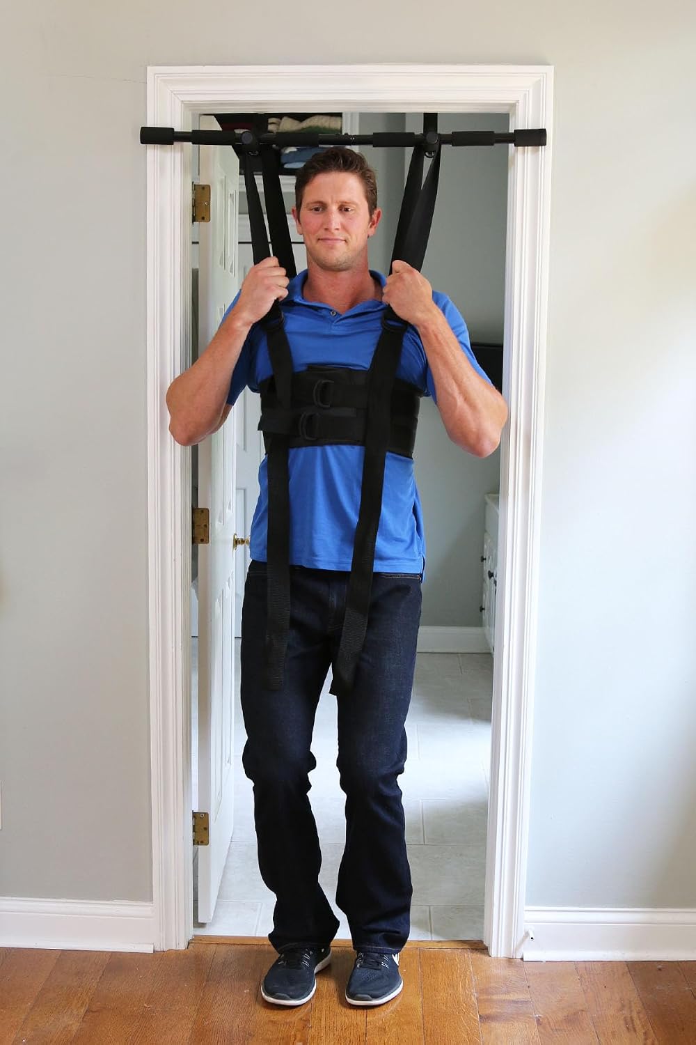 Sit and Decompress Back Stretcher with Pull Up Bar 3 Minutes A Day Lumbar Traction Spinal Decompression - (Large Harness)