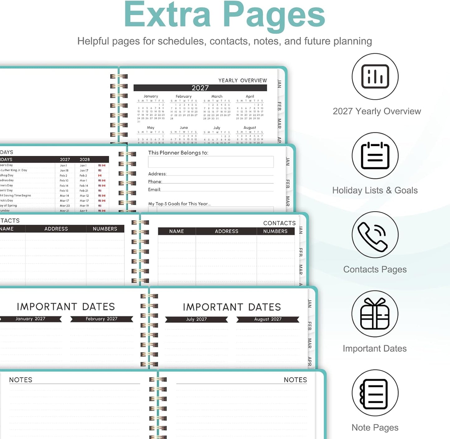 Planner 2026-2027, Weekly and Monthly Calendar Planner, JUL 2026 - JUN 2027 - Colors B