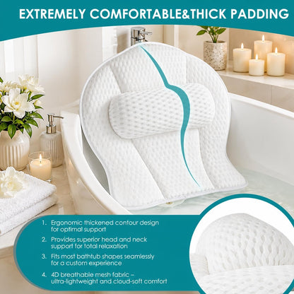 Bath Pillow for Tub,Luxury Bath Pillow for Back,Bathtub Pillow | Bathtub Pillow is Made of Soft 5D Mesh Fabric, Anti Slip Suction Cups, Spa Gifts, Neck And Back Support (Regular Version)