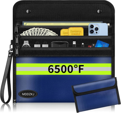 6500℉ Upgraded Fireproof Cash Bag (11.2x7.7 inch) with 2 Pockets,Small Fireproof Safe with 2 Zipper,Storage Cash,Legal Documents Safe,10 Layers of Heat Insulated Materials(2 Pack)
