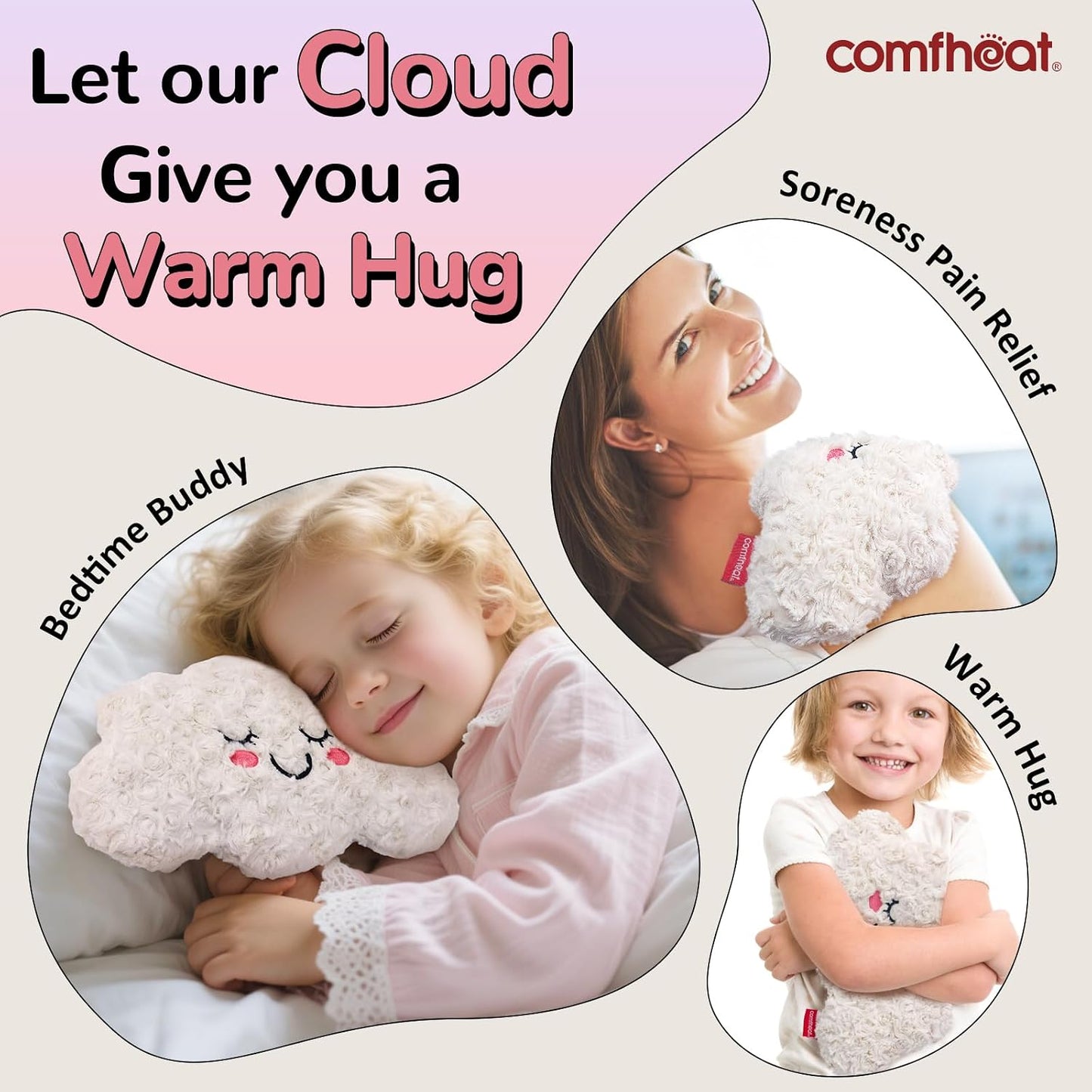 Microwave Unscented Heating Pad for Pain Relief, Moist Heat Pack Hot Compress for Period Cramps, Shoulder, Muscles, Cute Cloud Plush Heating Pad, Gift for Girl Women, with Washable Cover