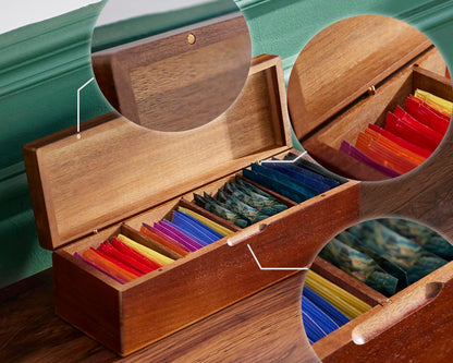 SEVENY Wooden Tea Bag Organizer Box with 4 Compartments