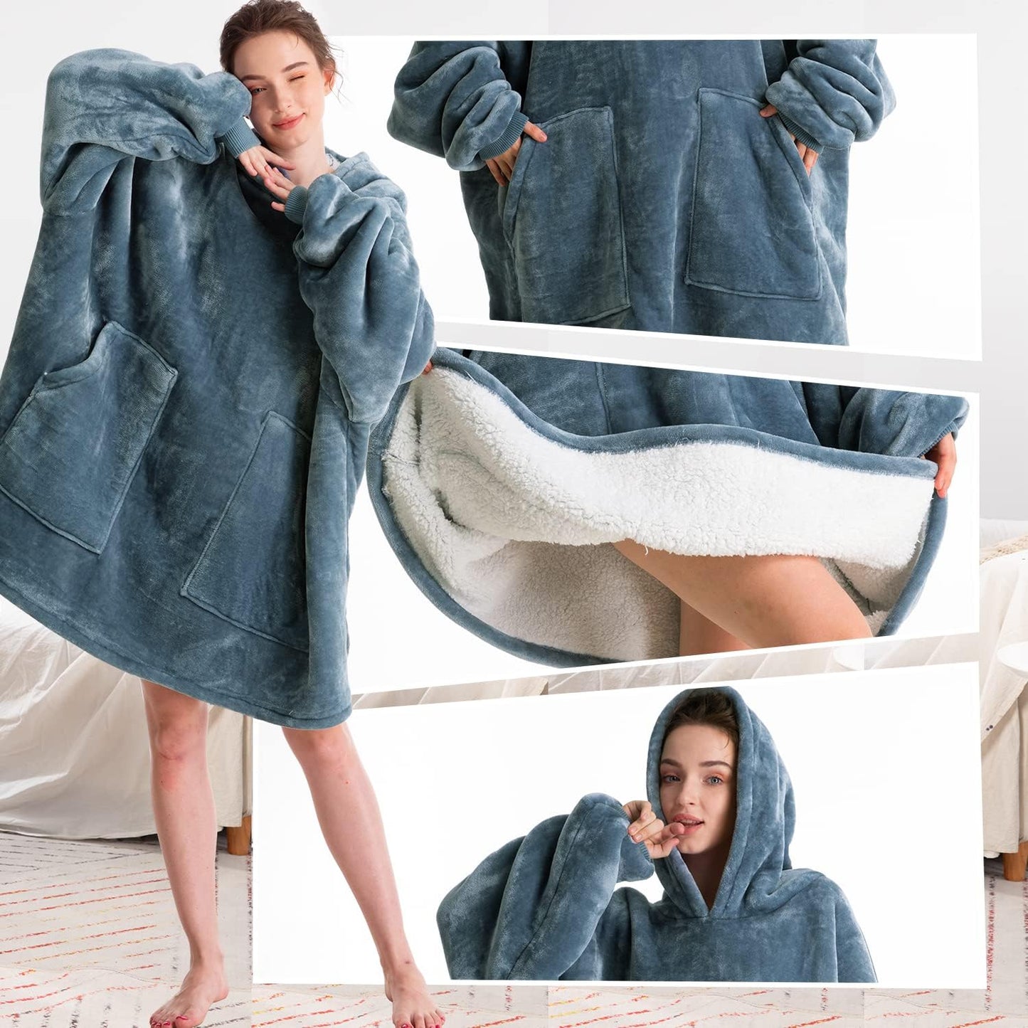 Aemicion Strawberry Blanket Hoodie,Oversized Sherpa Wearable Hooded Blanket,Warm Cozy Sweatshirt Gifts for Women Girls Adult