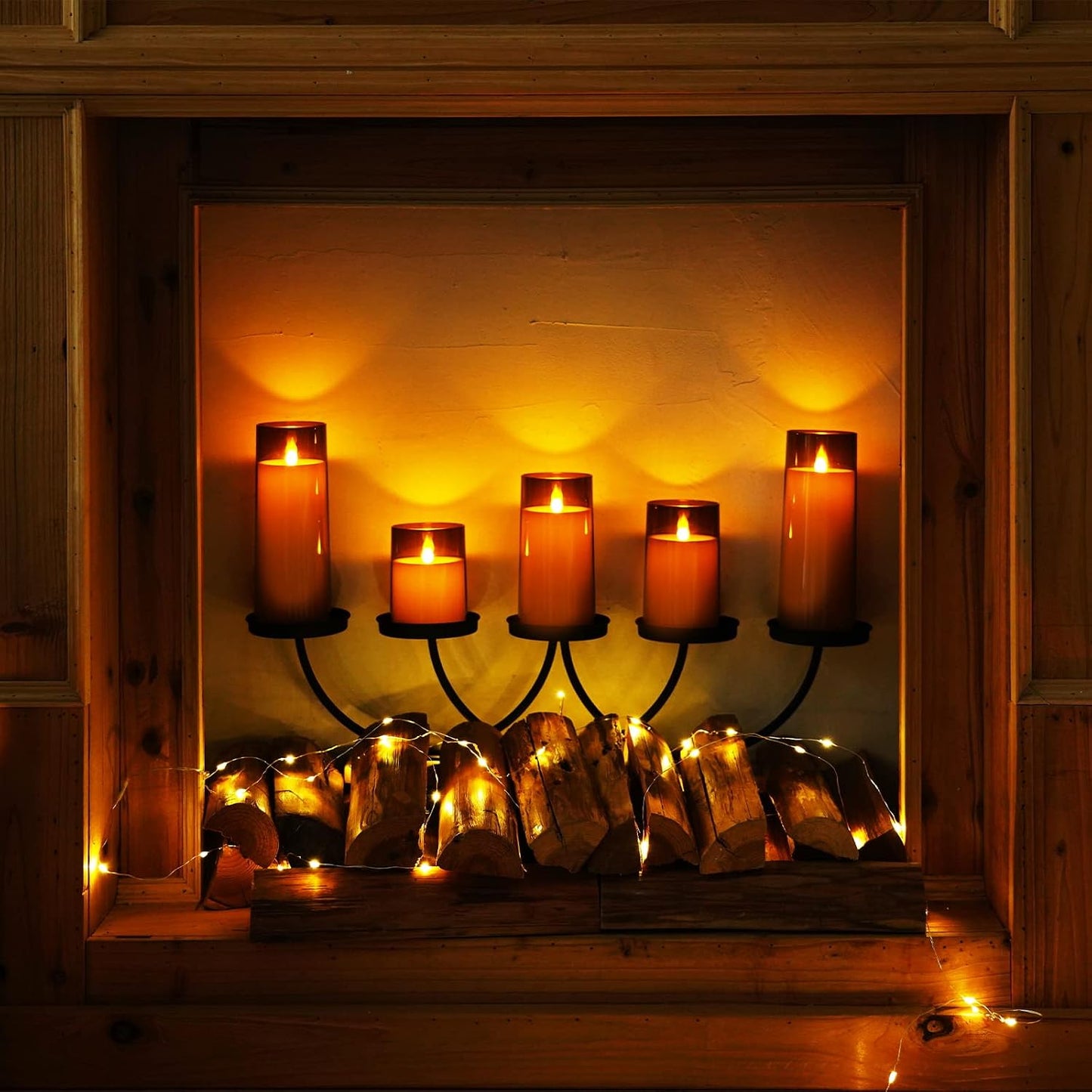 Homemory Gray Flickering Flameless Candles, Battery Operated Acrylic LED Pillar Candles with Remote Control and Timer, Halloween Decor, Set of 5