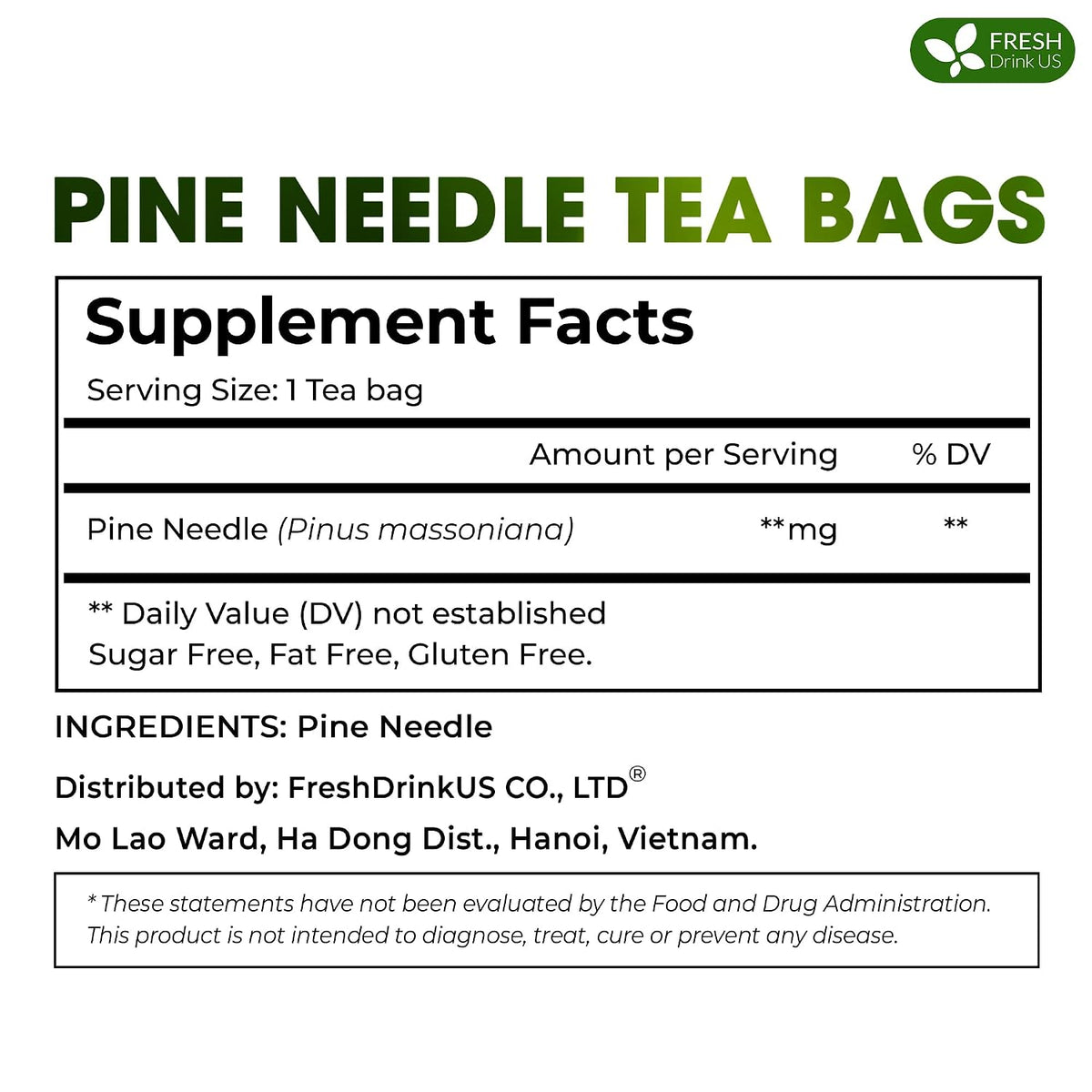 FreshDrinkUS, Premium Pine Needle Tea, 40 Count, Pure, Caffeine Free