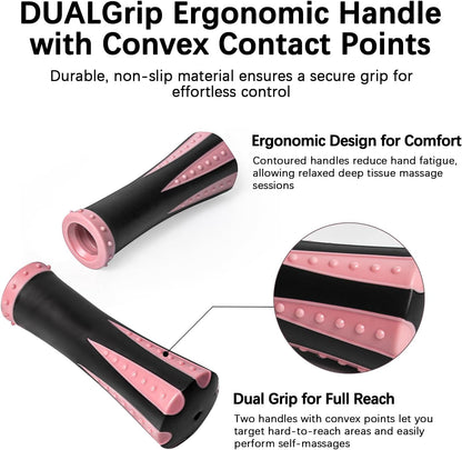 Muscle Roller Massage Roller Stick- Deep Tissue Fascia Blaster for Myofascial Pain Relief, Lymphatic Drainage & Body Sculpting, Handheld Physical Therapy & Recovery Tool (Pink black-18 inch)