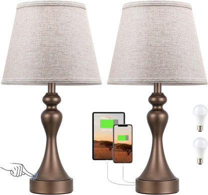 Touch Lamps for Nightstand, 3 Way Dimmable Bedside Lamps with USB C+A Ports