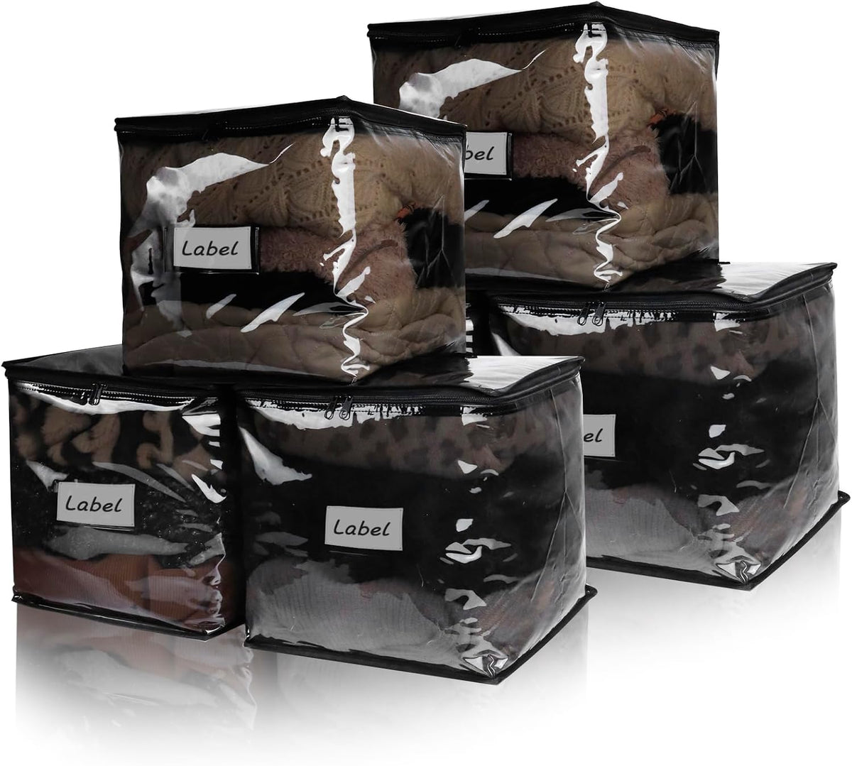 Clear Zippered Plastic Clothes Storage Bags, 6 Pack, White