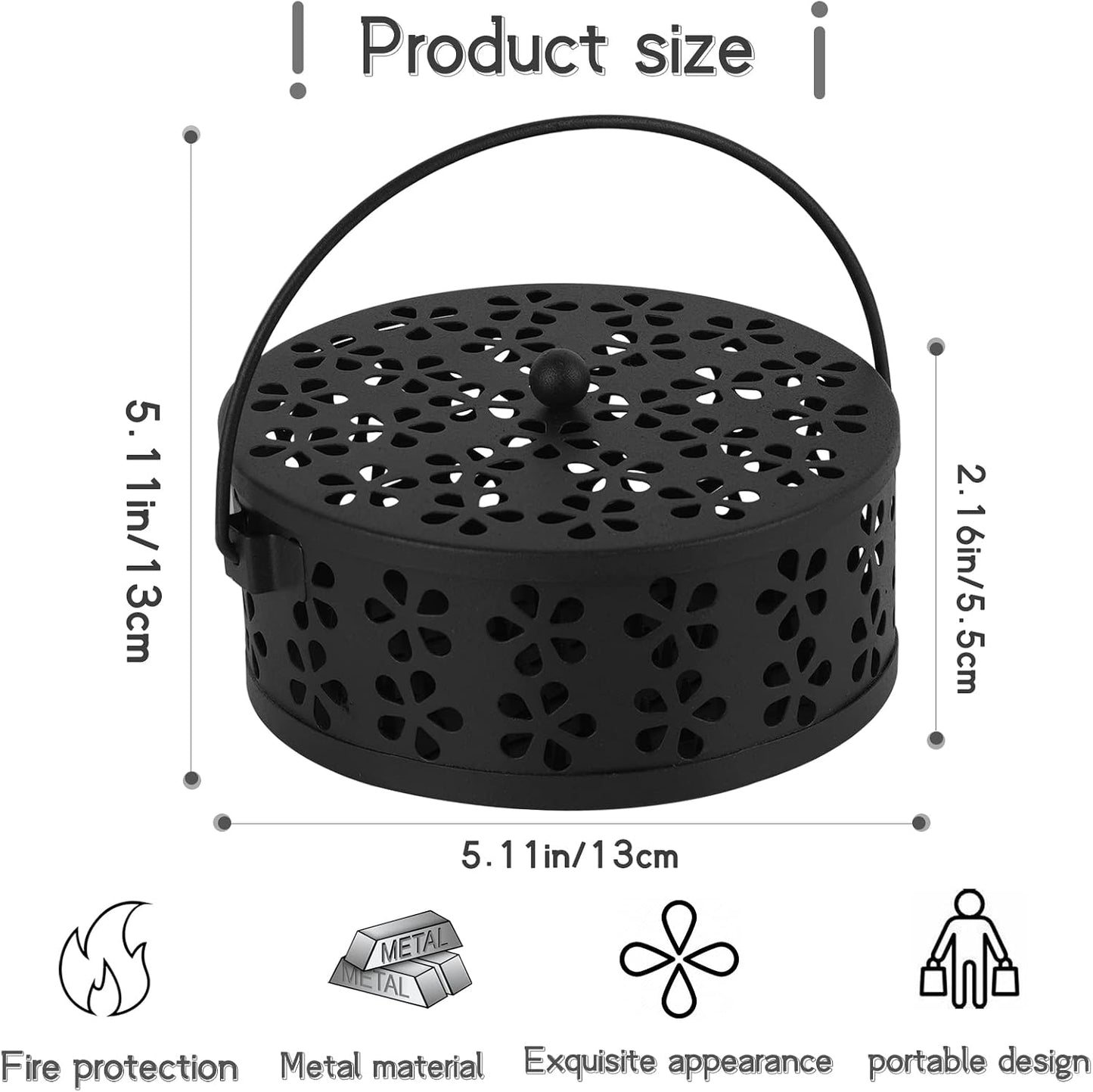 Portable Iron Mosquito Coil Holder with Handle for Outdoor, Bronze