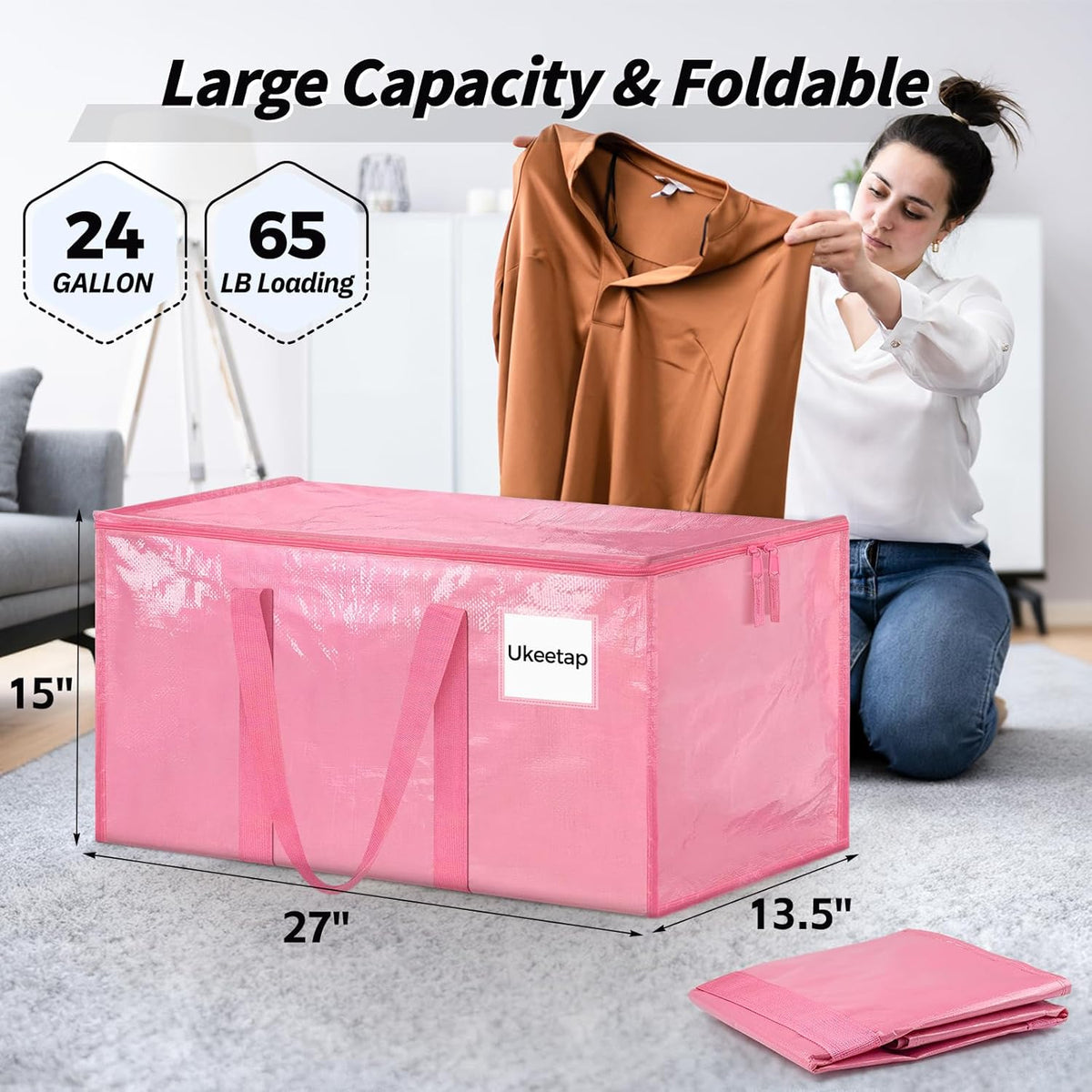 ukeetap Extra Large Clothes Storage Bins with Lids, Clear