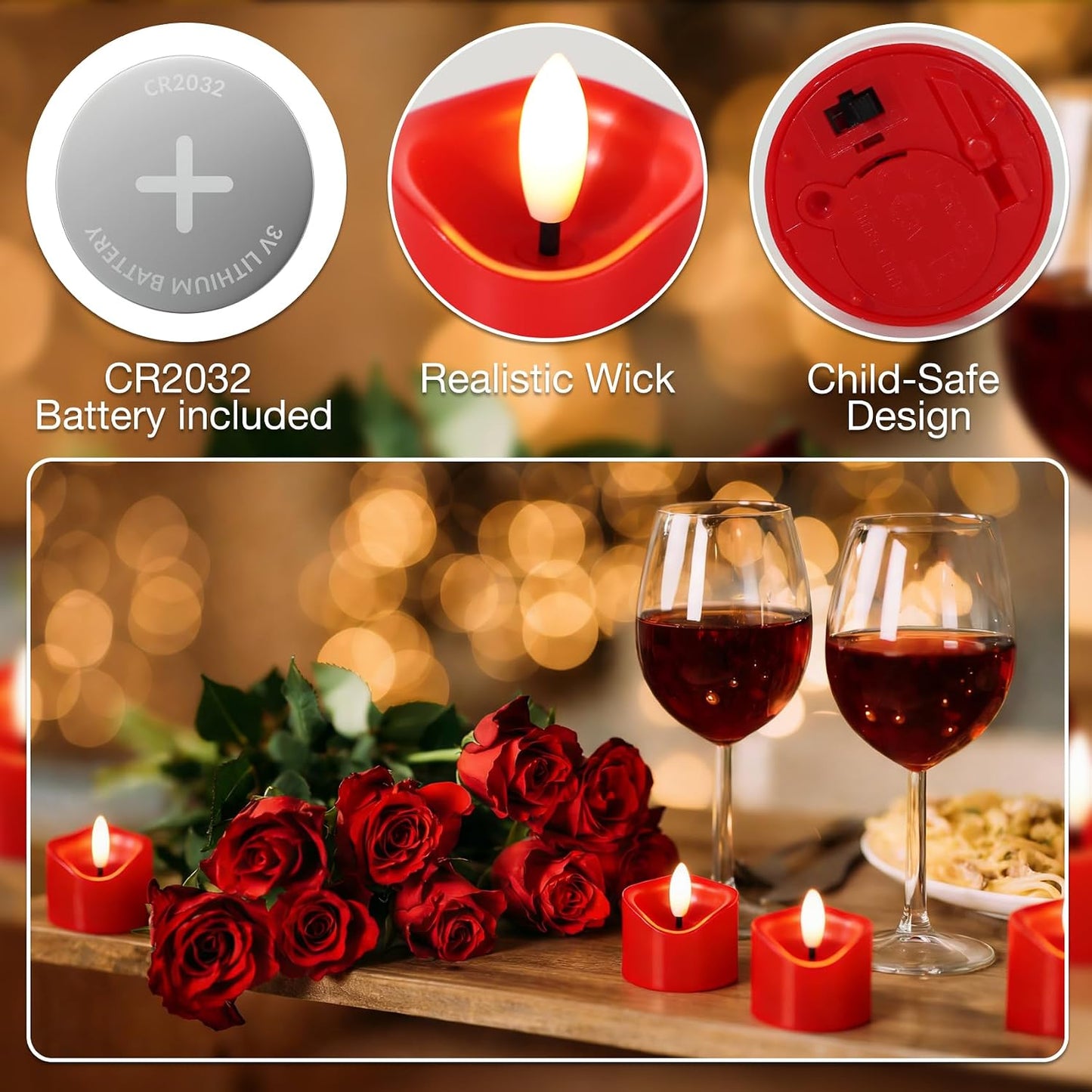 24 Pack Flameless Tealight Candles Battery Operated Tea Lights, Realistic Flickering Electric LED Tea Lights, 3D Wick Fake Tea Lights for Votive, Festival, Party, Wedding Decor