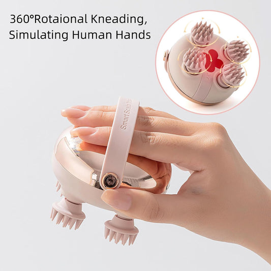 Electric Scalp Massager for Hair Growth, Red Light Therapy Head Massager Stress Relax, Waterproof Scalp Scrubber with Hand Strap, Handheld Rechargeable Scalp Massagers for Body & Dog Massager (Gold)