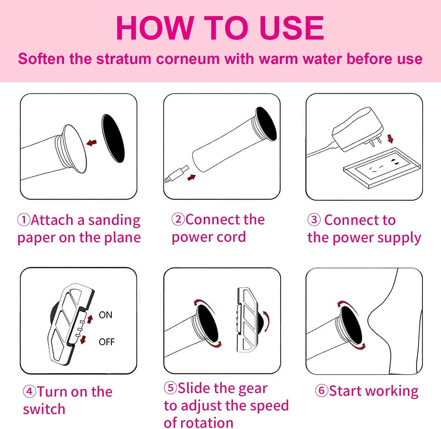 Electric Foot Callus Remover, Adjustable Foot Speed, Professional Foot Repair Tool, Equipped with 60 Pieces of Sandpaper, Suitable for Men and Women with Dead Skin calluses, Dry and Cracked, Pink