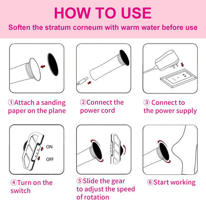 Electric Foot Callus Remover, Adjustable Foot Speed, Professional Foot Repair Tool, Equipped with 60 Pieces of Sandpaper, Suitable for Men and Women with Dead Skin calluses, Dry and Cracked, Pink