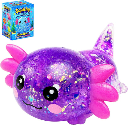 Axolotl Squishy Toy, Cute Glitter Stress Relief Fidget Toy, Soft Squeeze Sensory Toy for Kids Adults, Axolotl Squishy Stress Ball Anxiety Calming Desk Toy Party Favor Handheld Fidget (Yellow)