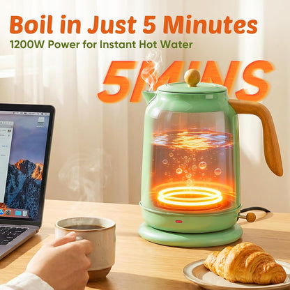 Seehot® Electric Kettle With Thermometer, 1.7L Electric Tea Kettle, 1200W Hot Water Kettle Electric, Auto Shutoff, Boil-Dry Protection, 304 Stainless Steel, Cordless Base, Black