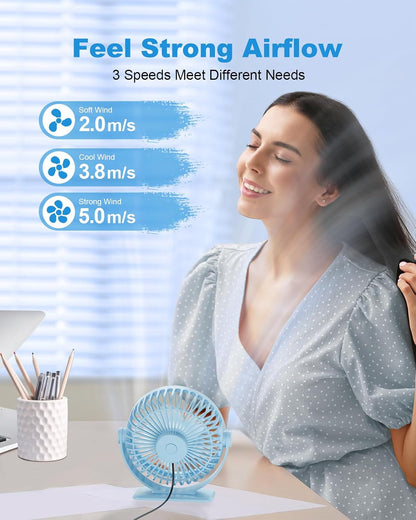 TriPole USB Desk Fan Small Portable, 360° Rotation Quiet Mini Personal Fan
