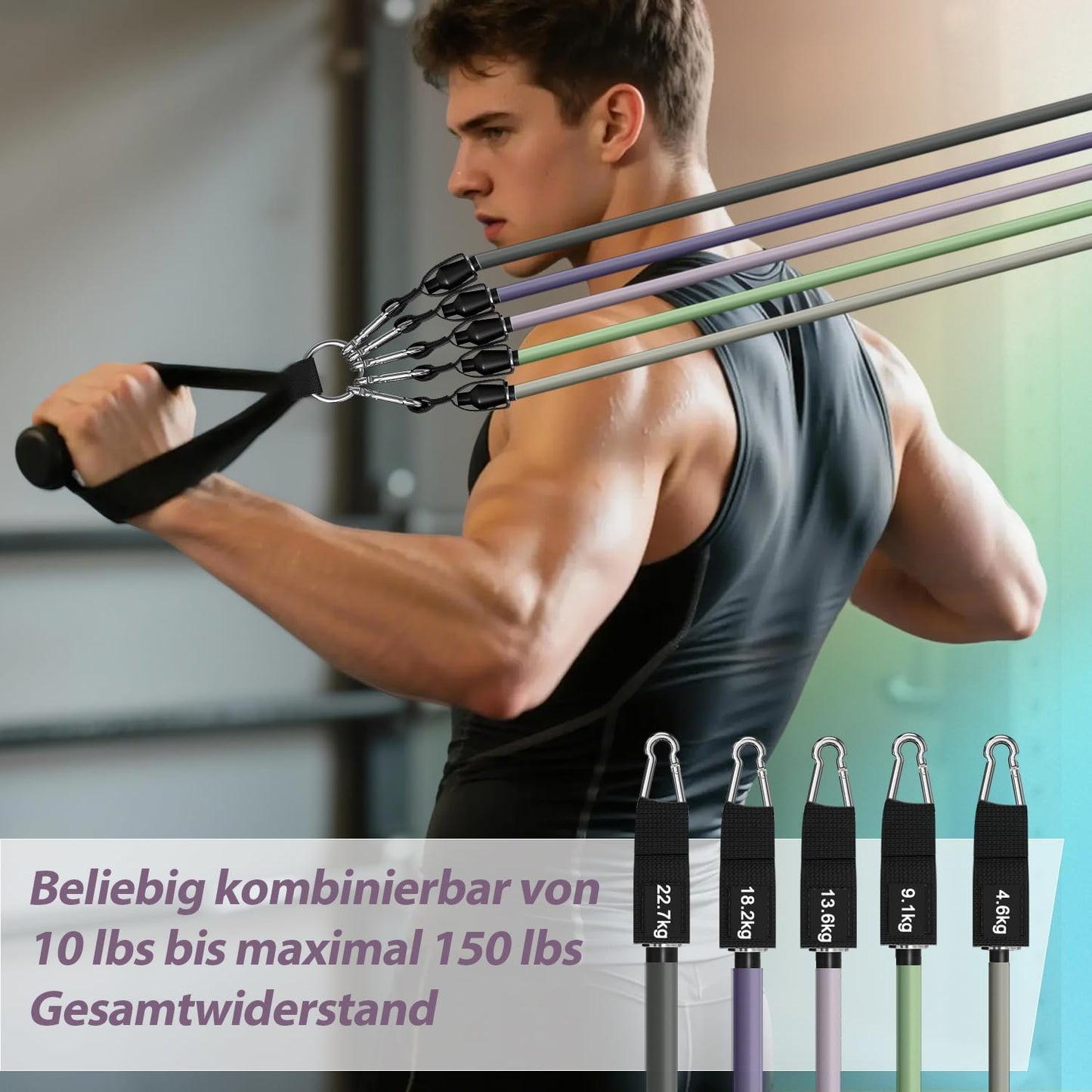 WHATAFIT Resistance Bands, Exercise Bands, Workout Bands with Handles, Door Anchor and Ankle Straps, 5 Resistance Levels Fitness Bands for Strength Training, Physical Therapy, and Home Gym Equipment
